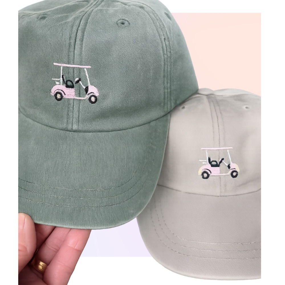 Embroidered Golf Cart Baseball Cap - Stone